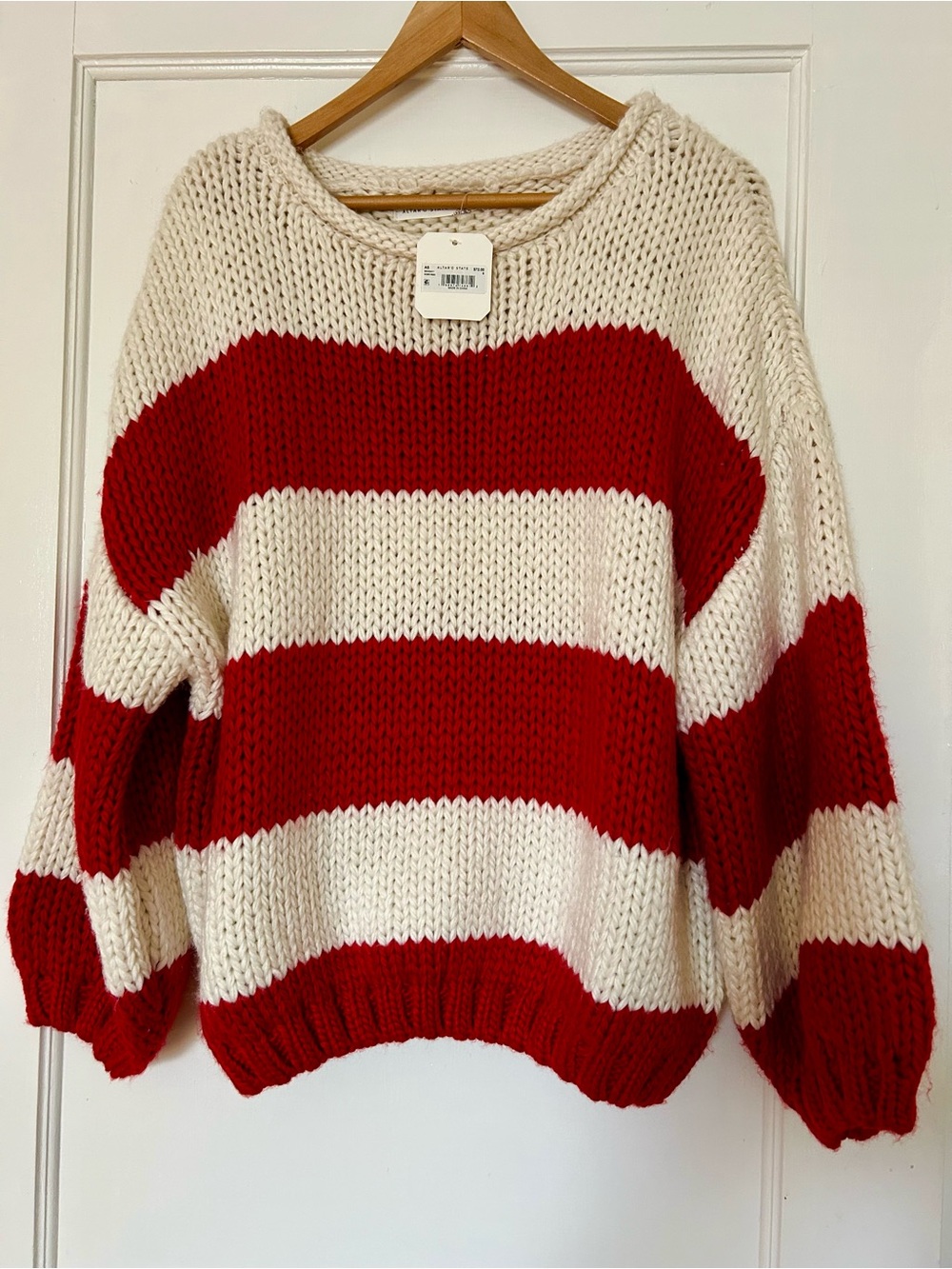 Altar'd State Red and Cream Striped Chunky Knit Sweater